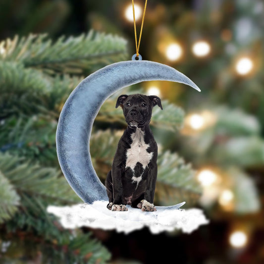 Staffordshire Bull Terrier 02 Sits On The Moon Hanging Ornament, Car Ornament, Christmas Ornament - Best gifts your whole family