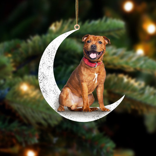Staffordshire Bull Terrier 2 Sit On The Moon Two Sided Ornament Dog Hanging Christmas Ornament - Best gifts your whole family