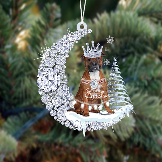 Staffordshire Bull Terrier Diamond Moon Merry Christmas Ornament Dog Ornaments - Best gifts your whole family