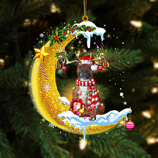 Staffordshire Bull Terrier On The Moon Merry Christmas Hanging Ornament, Car Ornament, Christmas Ornament - Best gifts your whole family