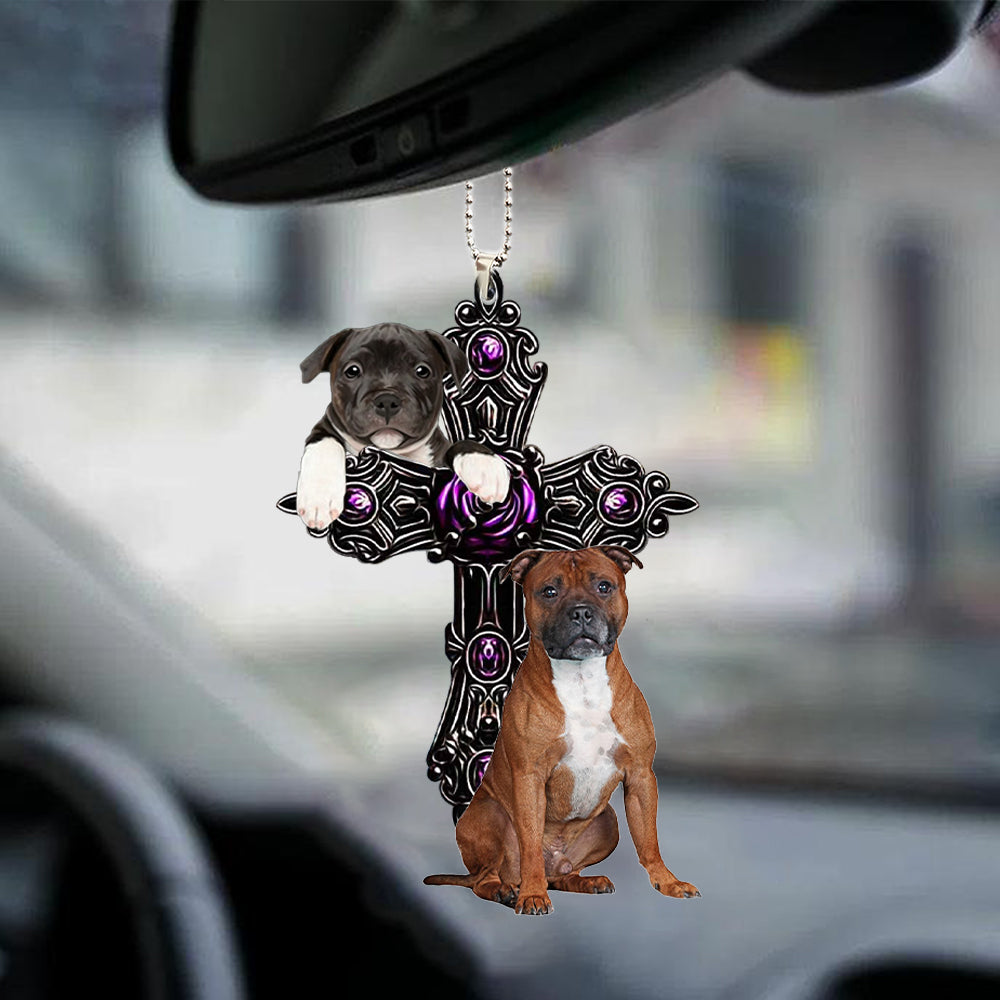 Staffordshire Bull Terrier Pray For God Car Hanging Ornament Dog Pray For God Ornament Godmerc - Best gifts your whole family