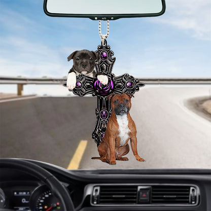 Staffordshire Bull Terrier Pray For God Car Hanging Ornament Dog Pray For God Ornament Godmerc - Best gifts your whole family