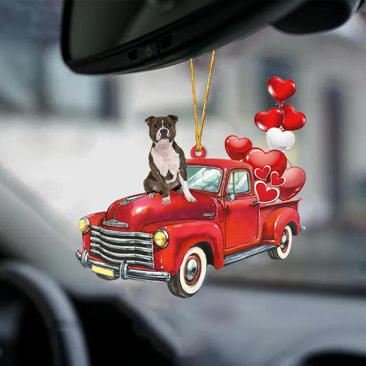 Staffordshire Bull Terrier-Red Sports Car-Two Sided Ornament - Best gifts your whole family