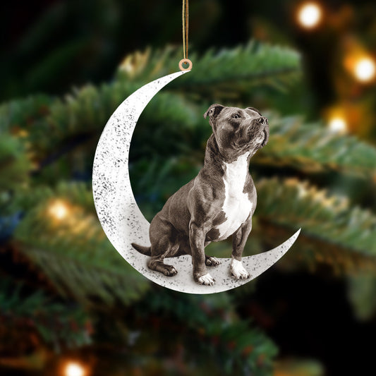 Staffordshire Bull Terrier Sit On The Moon Two Sided Ornaments Dog Hanging Christmas Ornament - Best gifts your whole family