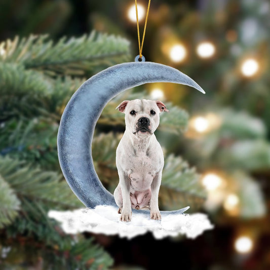 Staffordshire Bull Terrier Sits On The Moon Hanging Ornament Dog Ornament, Car Ornament, Christmas Ornament - Best gifts your whole family