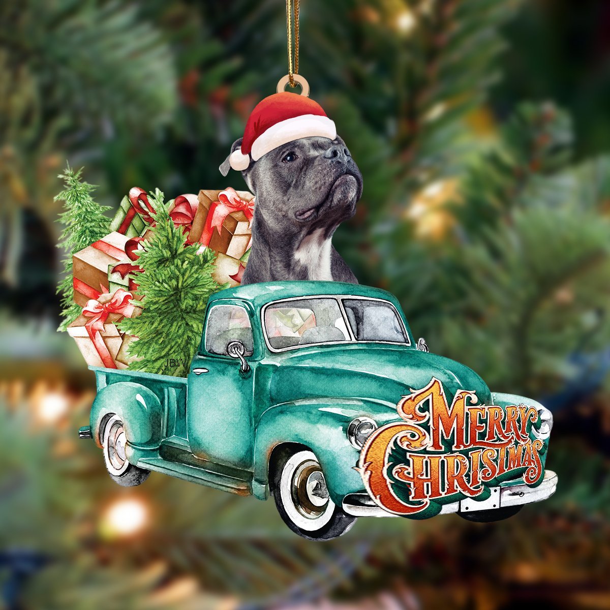 Staffordshire Bull Terrier1-Green Truck Hanging Ornament - Best gifts your whole family