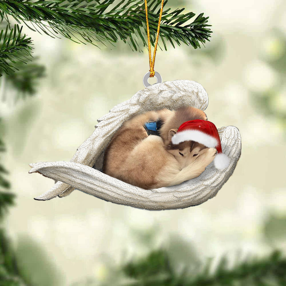 Tan And White Husky Sleeping Angel Christmas Ornament Godmerc - Best gifts your whole family
