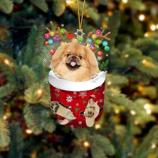 TAN Pekingese In Snow Pocket Christmas Ornament Flat Acrylic Dog Ornament - Best gifts your whole family