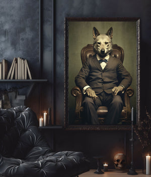 The Wolf Gentleman's Enigmatic Portrait Poster, Vintage Gothic Aesthetic, Home Decor, Victorian Vampire, Gothic Portrait, Halloween Poster - Best gifts your whole family