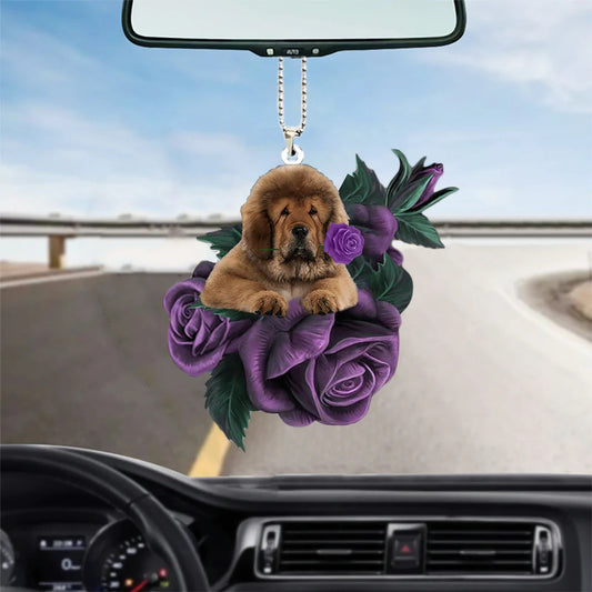 Tibetan Mastiff In Purple Rose Car Hanging Ornament - Best gifts your whole family
