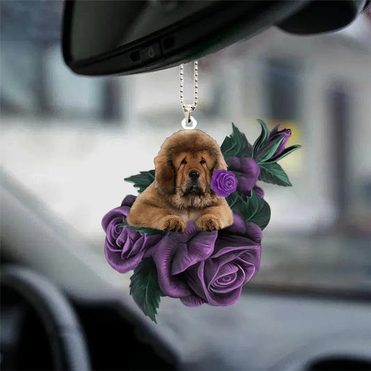 Tibetan Mastiff In Purple Rose Car Hanging Ornament - Best gifts your whole family