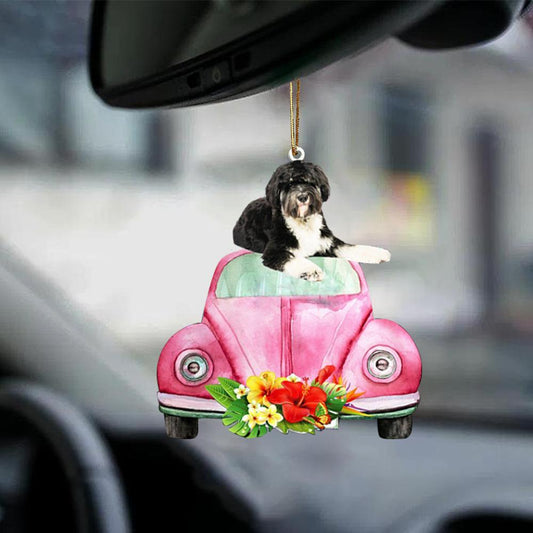 Tibetan Terrier-Pink Hippie Car-Two Sided Ornament - Best gifts your whole family