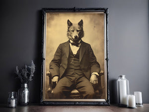 Timeless Portrait of the Wolf Gentleman Poster, Vintage Gothic Aesthetic, Home Decor, Victorian Vampire, Gothic Portrait, Halloween Poster - Best gifts your whole family