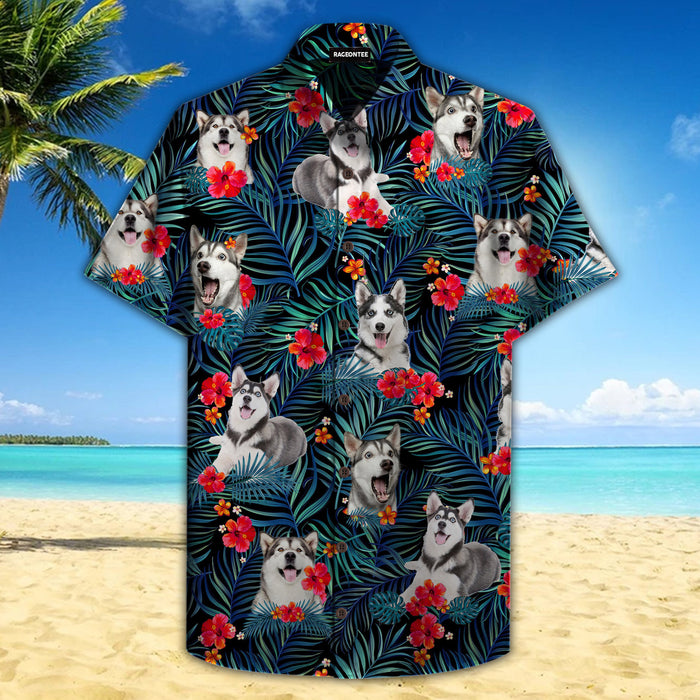 Tropical Husky Hawaiian Shirt,Hawaiian Shirt Gift,Christmas Gift