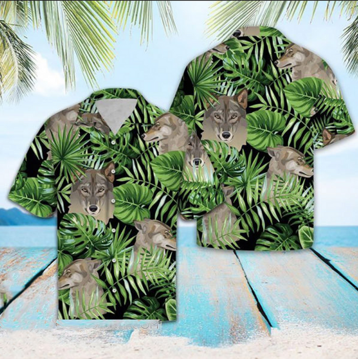 Tropical Wolf Hawaiian Shirt,Hawaiian Shirt Gift,Christmas Gift