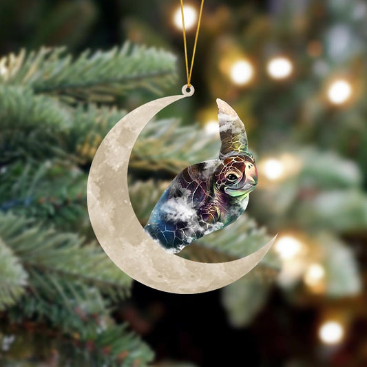 Turtle Sits On The Moon Hanging Ornament, Animal Christmas Ornaments - Best gifts your whole family