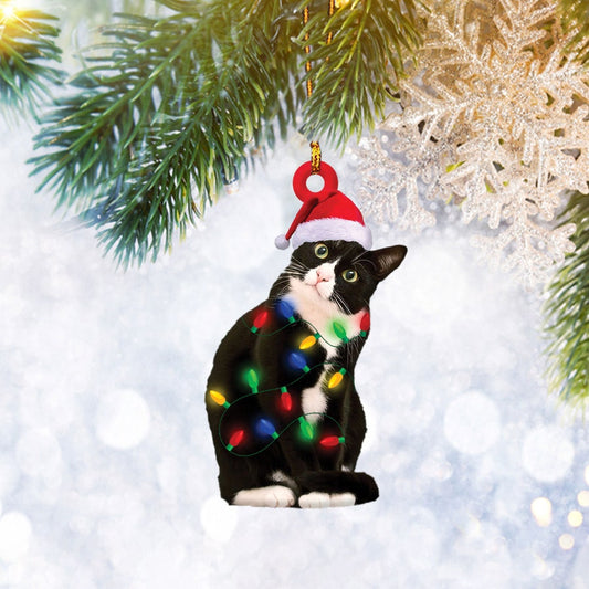 Tuxedo Cat Christmas Reindeer Ornament Flat 2D, Pet Cat Lover Gifts, Christmas Tree Ornament, Home Decor - Best gifts your whole family