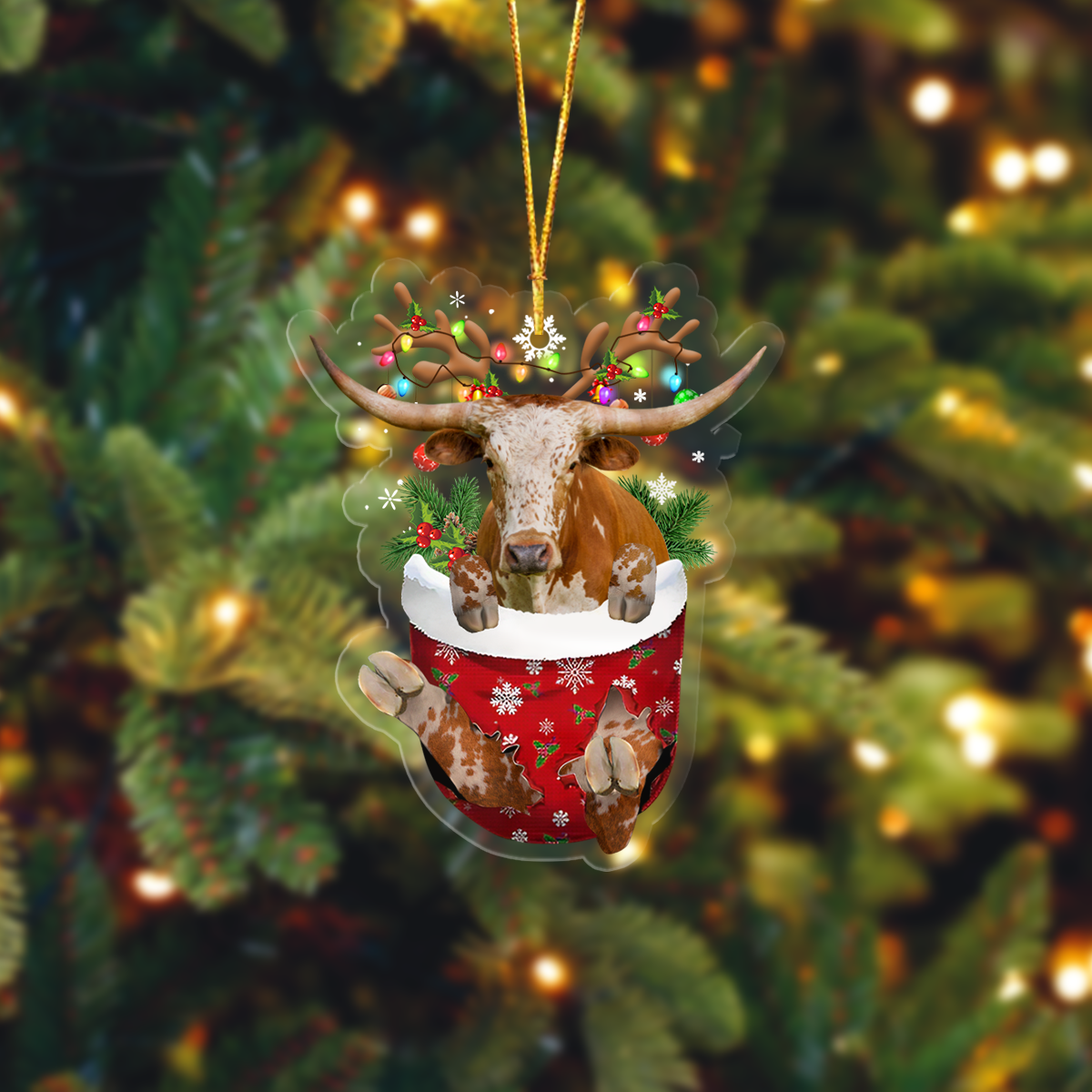 Tx Longhorn In Pocket Acrylic Ornament, Farm Christmas Ornament - Best gifts your whole family