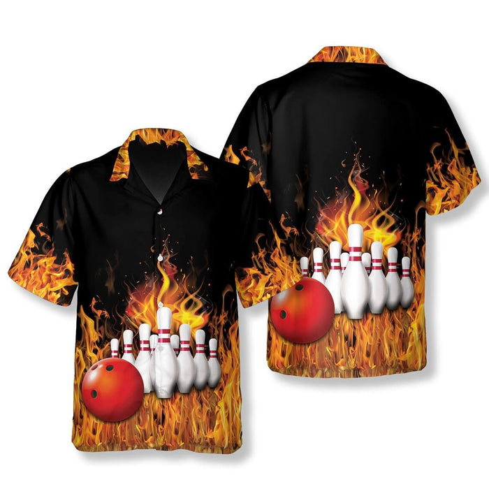 Bowling Flame Hawaiian Shirt, Bowling In Fire Hawaii Shirt, Bowling Shirt With Bowling Ball Pattern, Bowling Team Matching