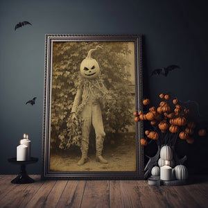 Vintage Creepy Pumpkin-Headed Man Poster, Vintage photography, Art Poster Print, Gothic Occult Poster, Gothic Home Decor, Halloween Poster - Best gifts your whole family