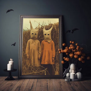 Vintage Photo Of Terrifying Kids In Burlap Masks Poster, Vintage photography, Art Poster Print, Gothic Occult Poster, Halloween Poster - Best gifts your whole family