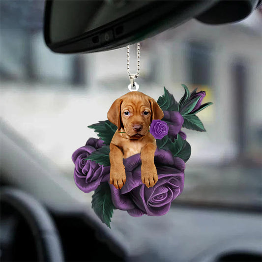 Vizsla In Purple Rose Car Hanging Ornament - Best gifts your whole family