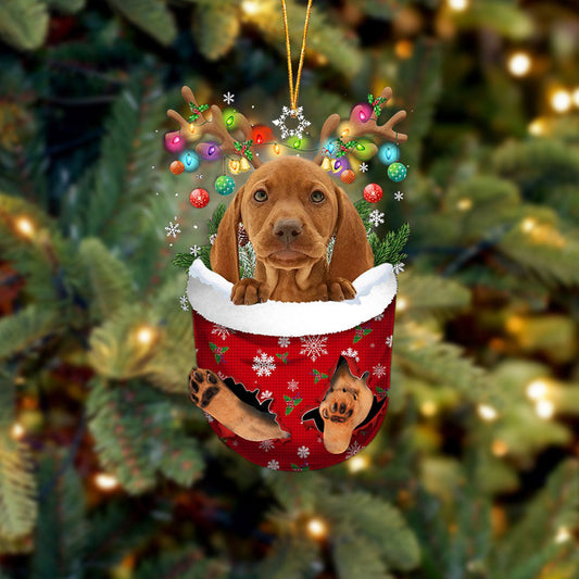 Vizsla In Snow Pocket Christmas Ornament Flat Acrylic Dog Ornament - Best gifts your whole family