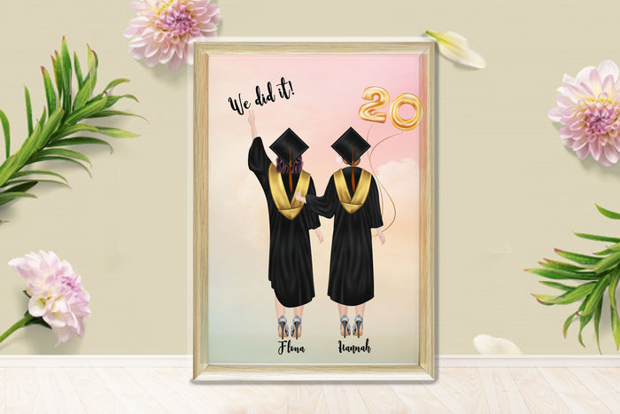 Personalized Picture Customised 2 Best Friends Graduation Printable, Best Friends Graduation Print, High School Graduation Girls, Personalised Unique Graduation Gift