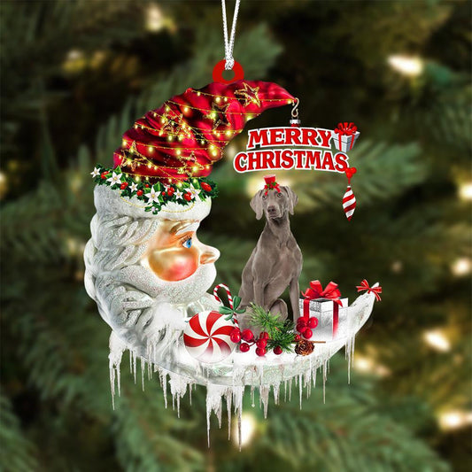 Weimaraner On The Moon Merry Christmas Hanging Ornament - Best gifts your whole family