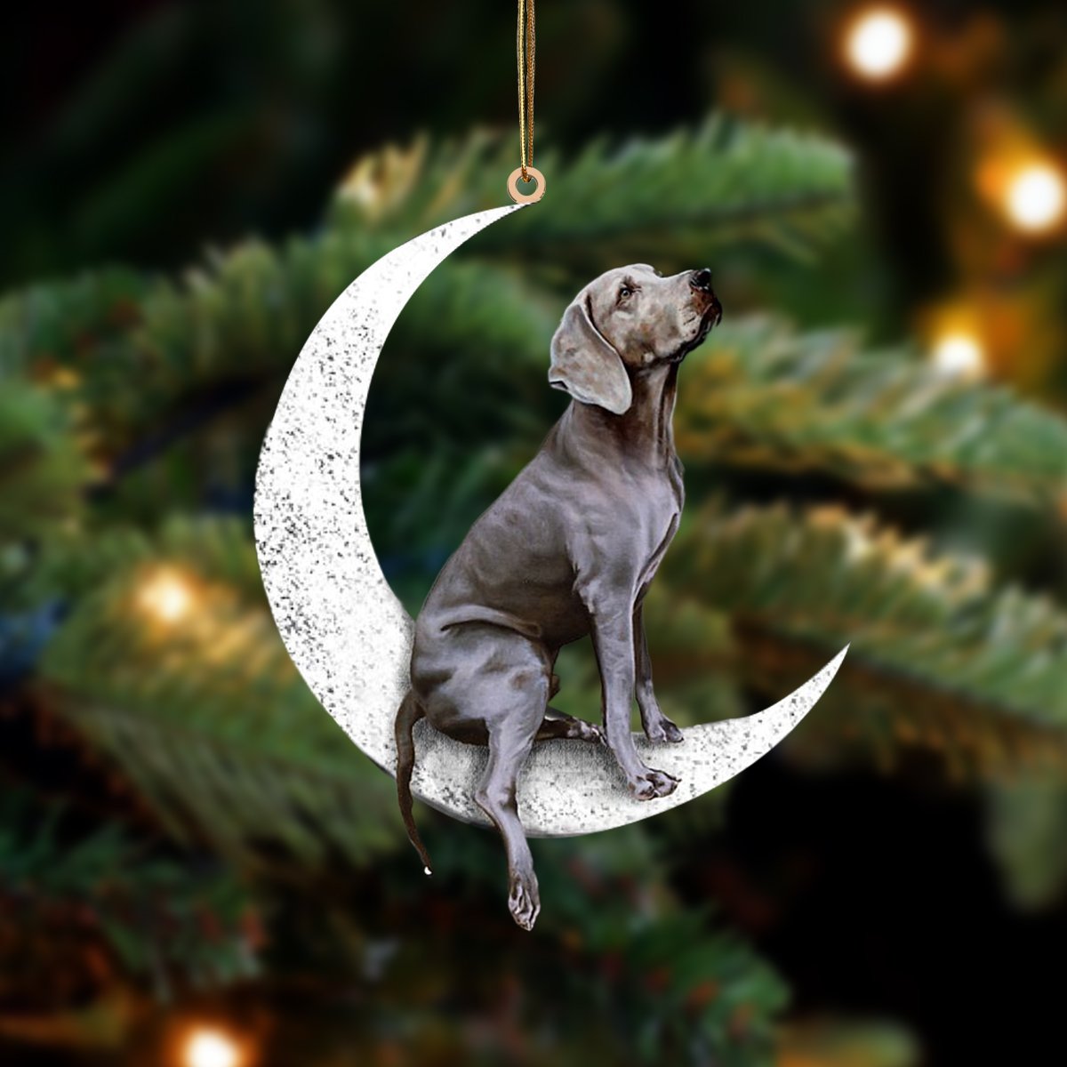 Weimaraner-Sit On The Moon-Two Sided Ornament - Best gifts your whole family