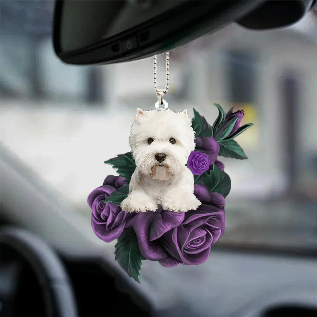 West Highland White Terrier In Purple Rose Car Hanging Ornament - Best gifts your whole family