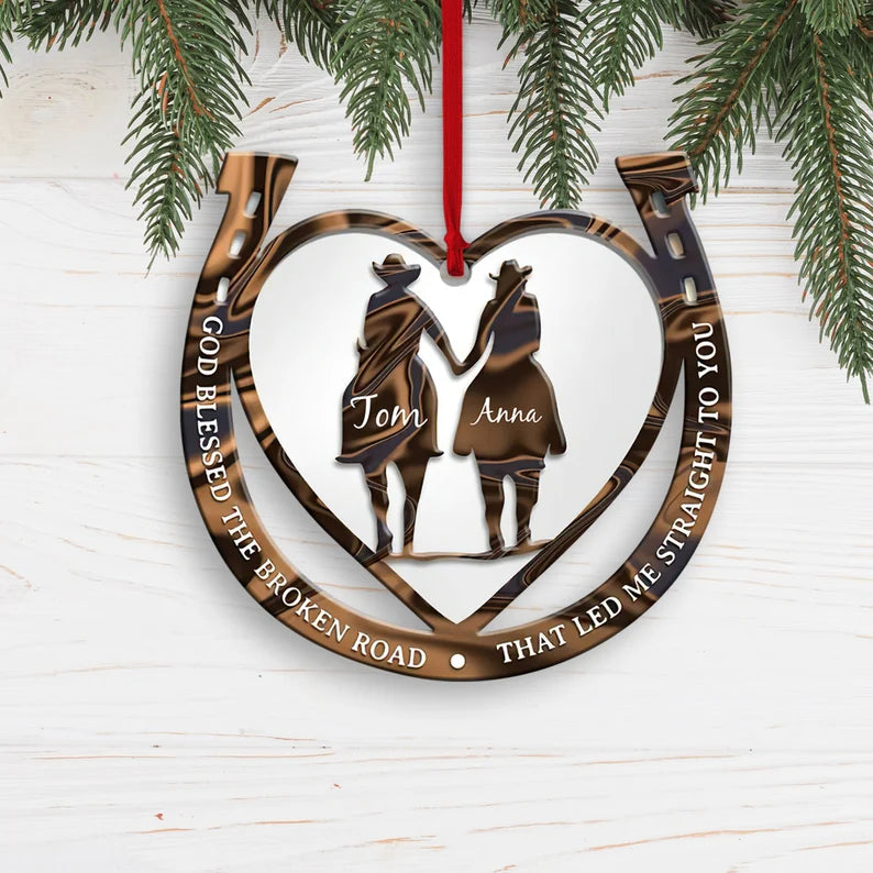 Western Horseshoe Couple Personalized Christmas Ornament, Couple Love Christmas Ornament - Best gifts your whole family