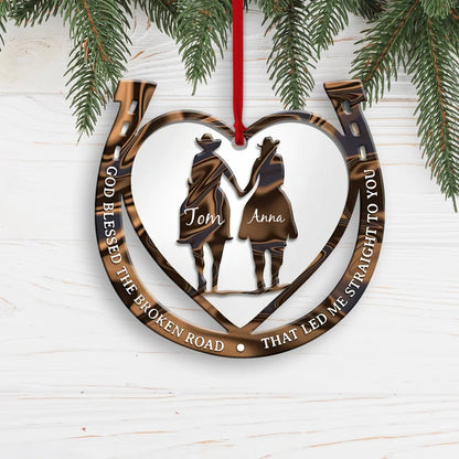 Western Horseshoe Couple Personalized Christmas Ornament, Couple Love Christmas Ornament - Best gifts your whole family