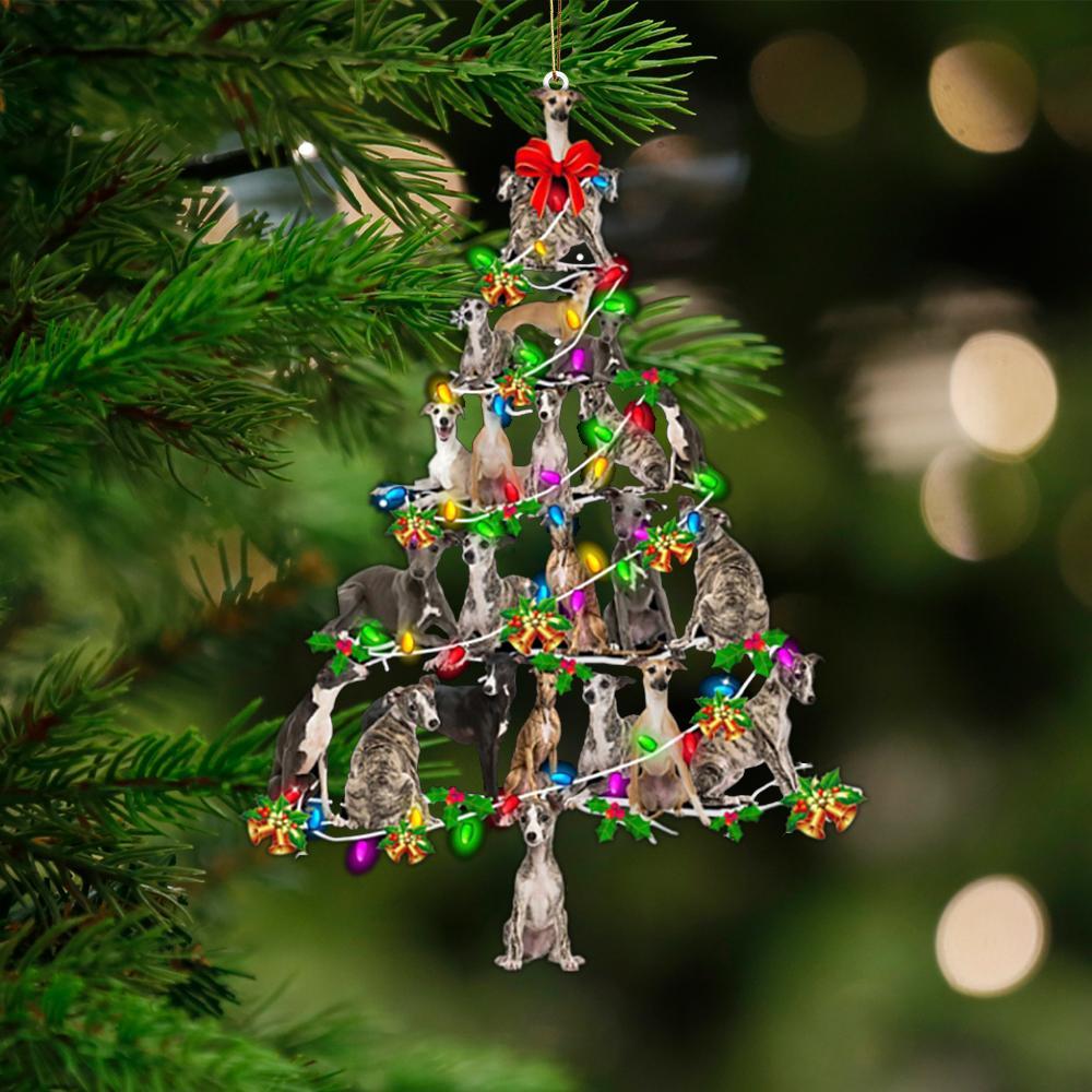 Whippet-Christmas Tree Lights-Two Sided Ornament - Best gifts your whole family
