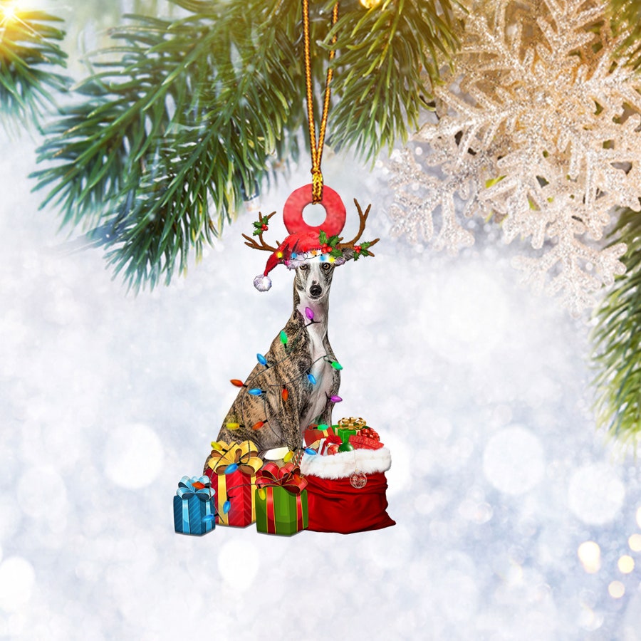 Whippet Dog Christmas Reindeer Flat Ornament, Dogs Pets Lover Gifts, Christmas Tree Ornament, Home Decor - Best gifts your whole family