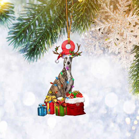 Whippet Dog Christmas Reindeer Flat Ornament, Dogs Pets Lover Gifts, Christmas Tree Ornament, Home Decor - Best gifts your whole family