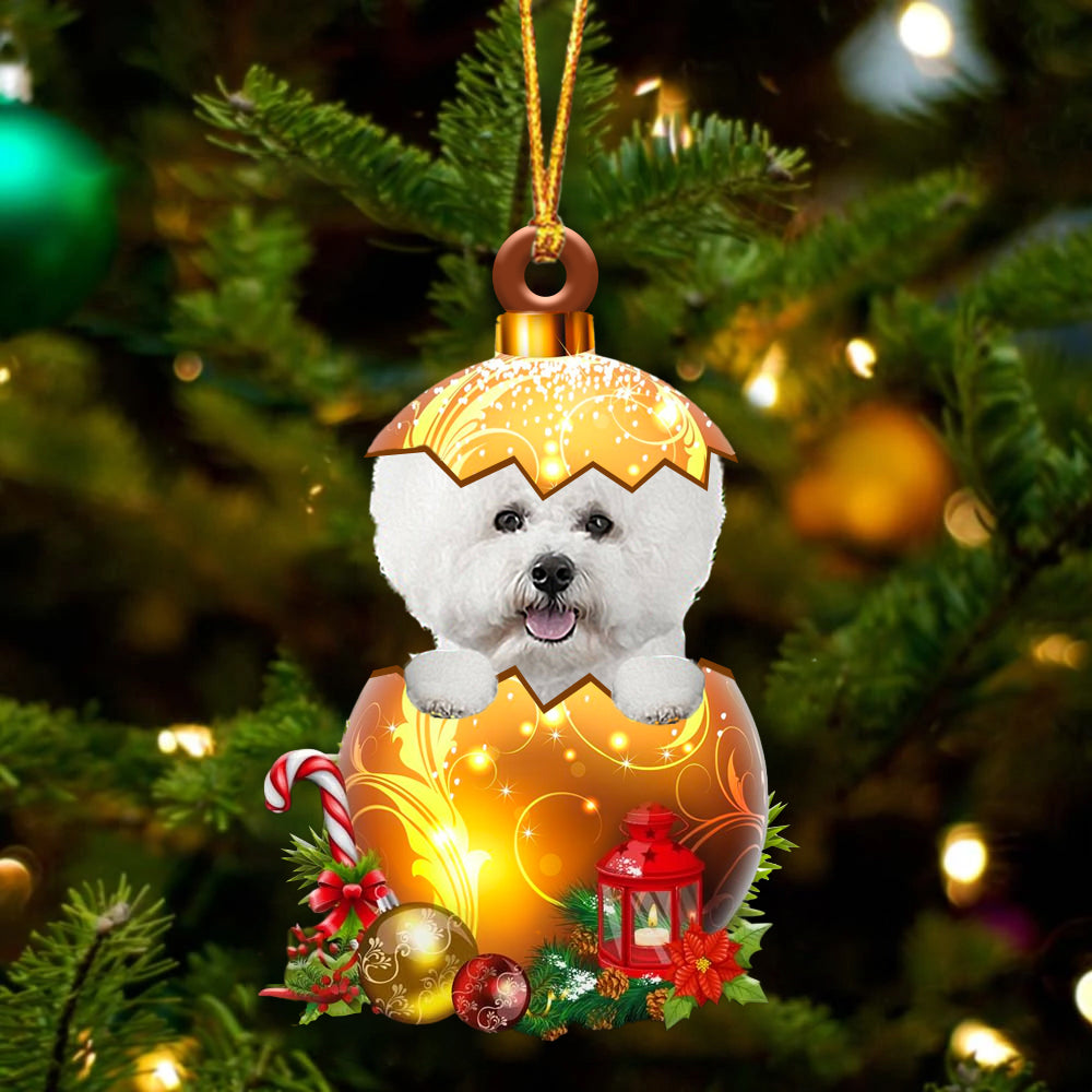 WHITE Bichon Frise In Golden Egg Christmas Ornament - Best gifts your whole family