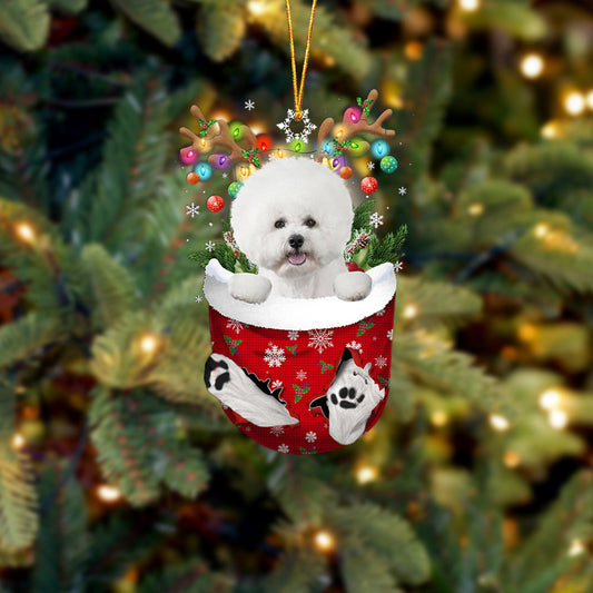 WHITE Bichon Frise In Snow Pocket Christmas Ornament Flat Acrylic Dog Ornament - Best gifts your whole family