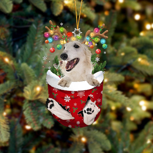 WHITE Borzoi In Snow Pocket Christmas Ornament Flat Acrylic Dog Ornament - Best gifts your whole family