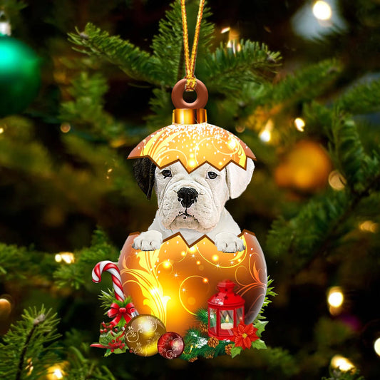 WHITE Boxer In Golden Egg Christmas Ornament - Best gifts your whole family