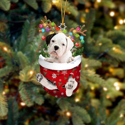 WHITE Boxer In Snow Pocket Christmas Ornament Flat Acrylic Dog Ornament - Best gifts your whole family
