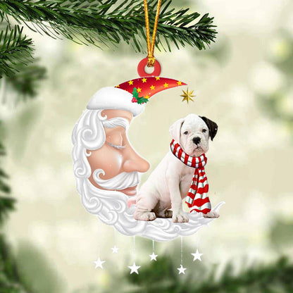 White Boxer With Santa Christmas Ornament Dog Christmas Ornament - Best gifts your whole family