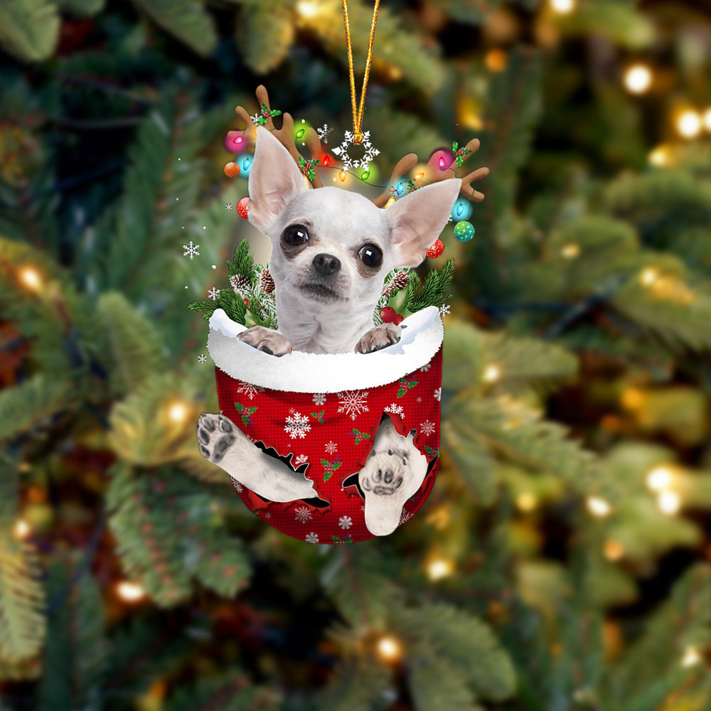 WHITE Chihuahua In Snow Pocket Christmas Ornament Flat Acrylic Dog Ornament - Best gifts your whole family
