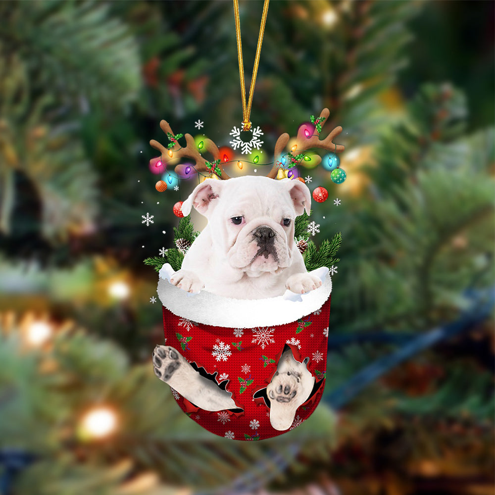 White English Bulldog-In Christmas Pocket Two Sides Ornament, Christmas Dog Hanging Ornament - Best gifts your whole family