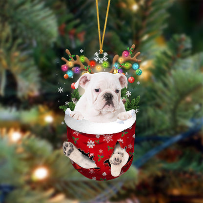 White English Bulldog-In Christmas Pocket Two Sides Ornament, Christmas Dog Hanging Ornament - Best gifts your whole family