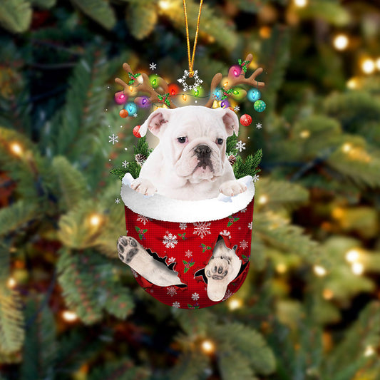 WHITE English Bulldog In Snow Pocket Christmas Ornament Godmerc - Best gifts your whole family