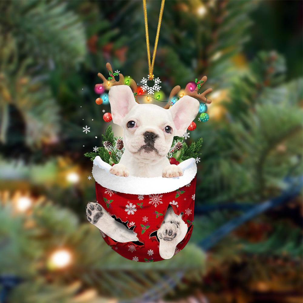White French Bulldog-In Christmas Pocket Two Sides Ornament, Christmas Dog Hanging Ornament - Best gifts your whole family