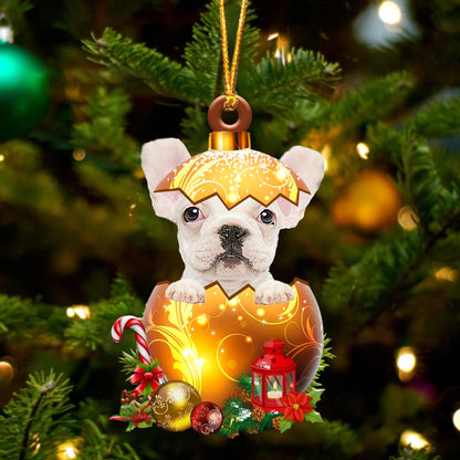 WHITE French Bulldog In Golden Egg Christmas Ornament - Best gifts your whole family