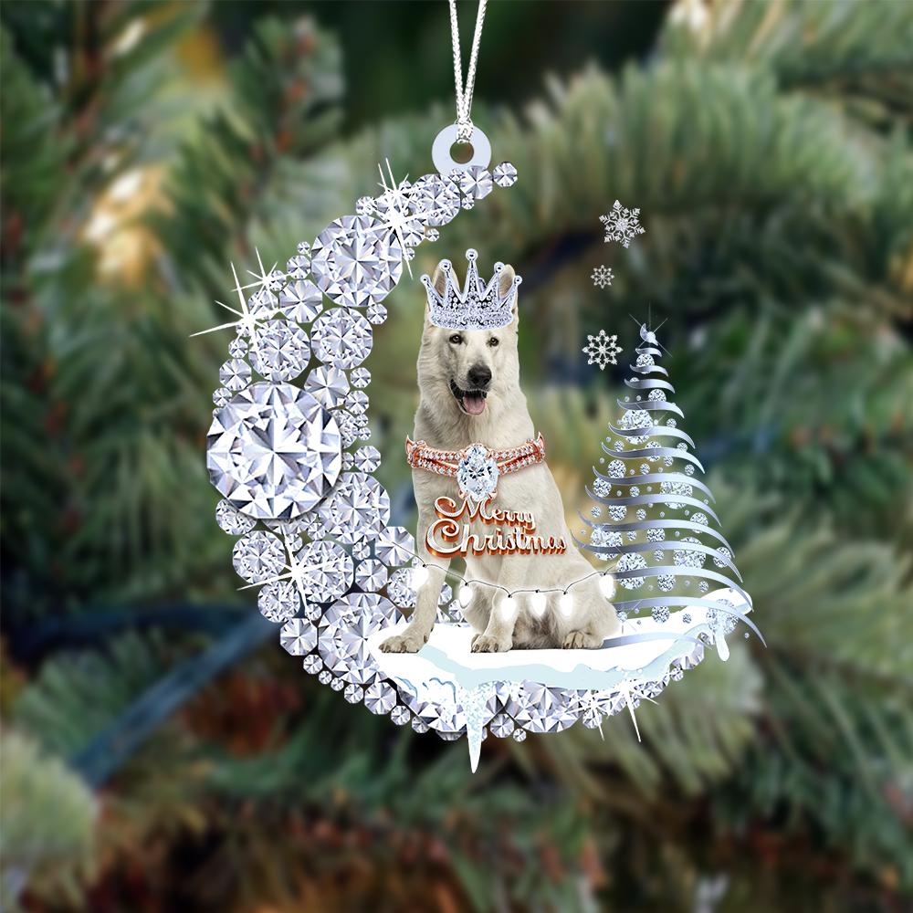 White German Shepherd Diamond Moon Merry Christmas Ornament Christmas Tree Hanging Ornament - Best gifts your whole family