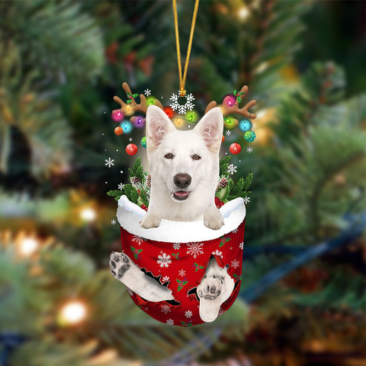 White German Shepherd-In Christmas Pocket Two Sides Ornament, Christmas Dog Hanging Ornament - Best gifts your whole family
